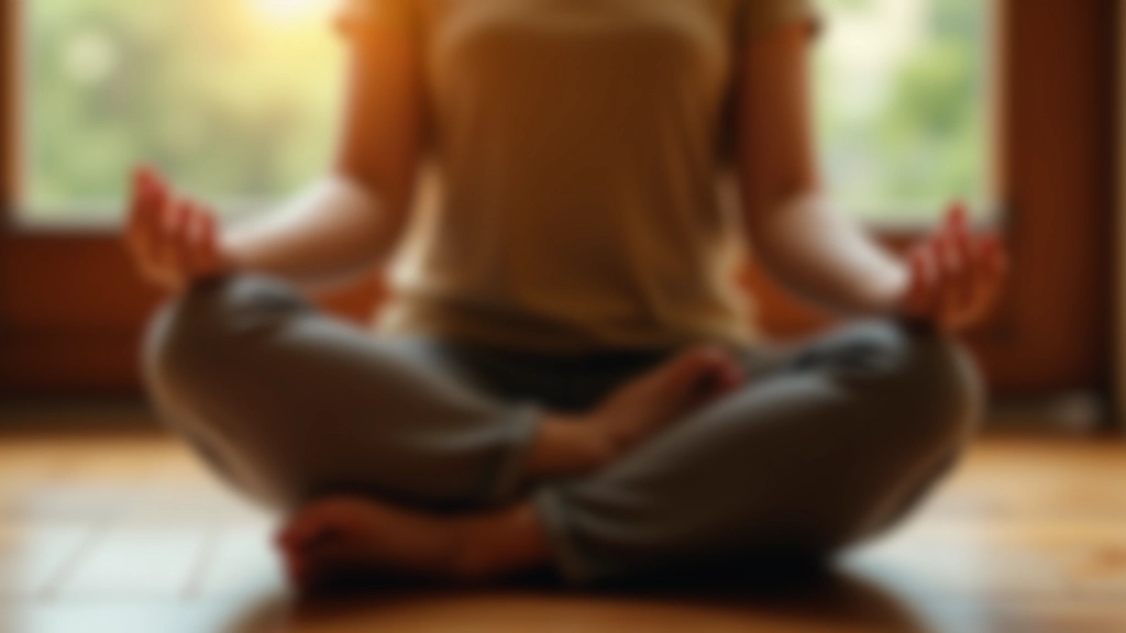 Close-up of hands in meditation pose on wooden meditation bench in calm retreat space